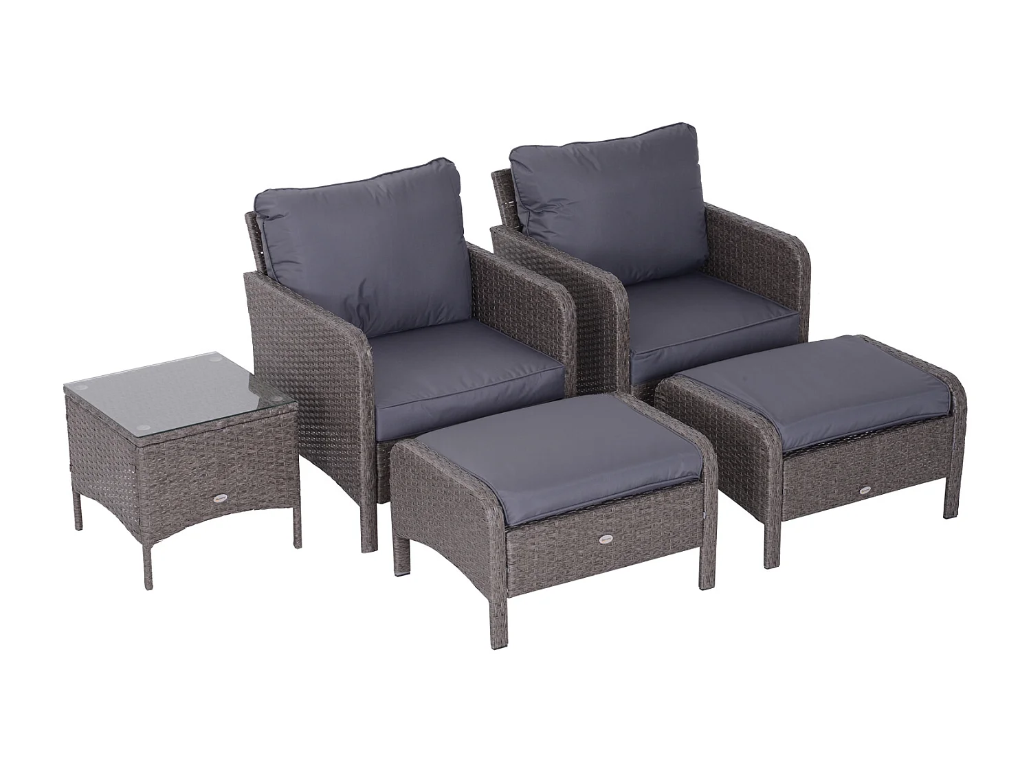 Outsunny Lot de 2 fauteuils de jardin grand confort repose-pied table basse résine tressée imitation rotin coussins gris