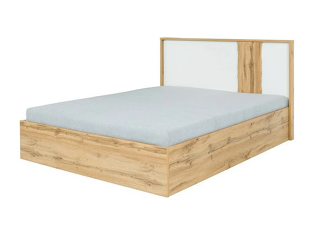 Lit WOOD 160x200 + LED coloris chêne et blanc alpin