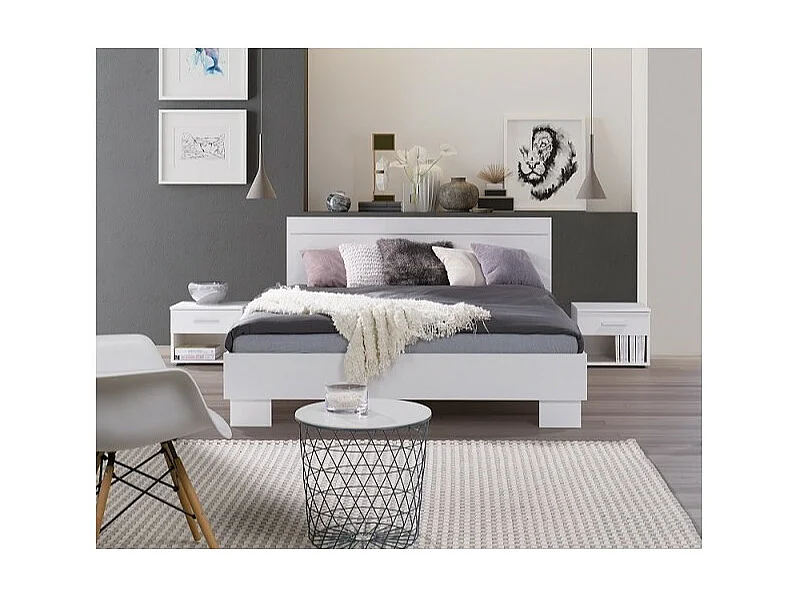 Lit COMO – 2 places 160x200 cm avec sommier – Coloris blanc