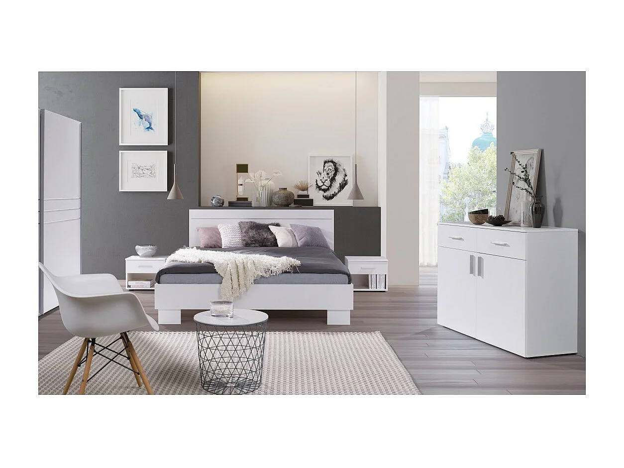 Lit COMO – 2 places 160x200 cm avec sommier – Coloris blanc