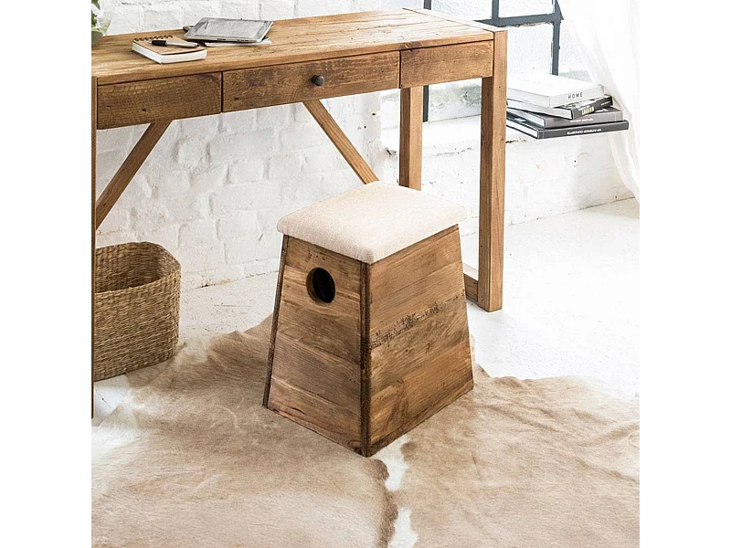 Taburete de madera reciclada con caja de almacenamiento Blaise - Made in Meubles