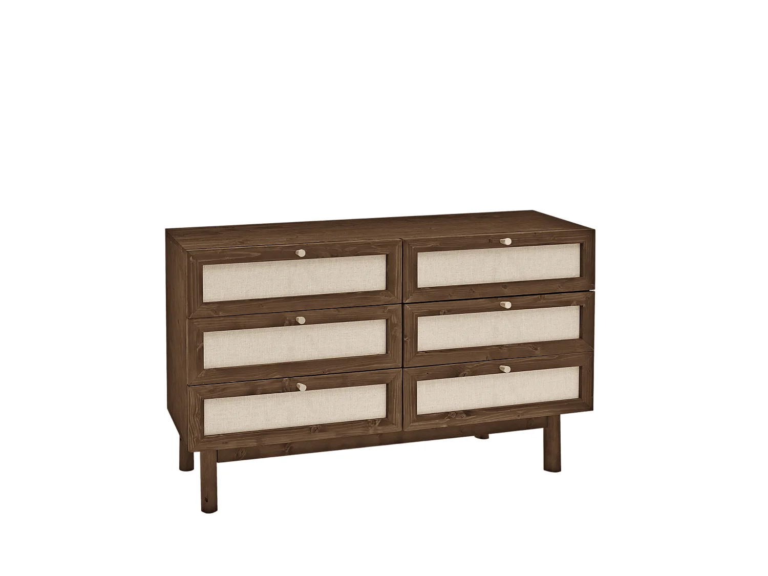 Commode en bois de sapin et lin à six tiroirs marron 76x120cm - LINEN - DECOWOOD