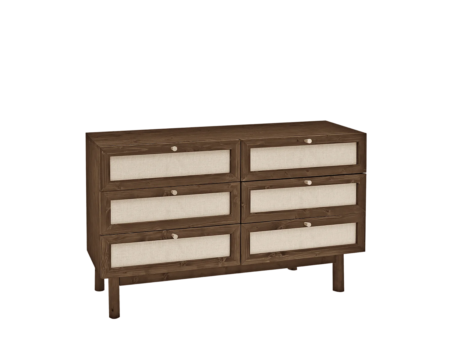 Commode en bois de sapin et lin à six tiroirs marron 76x120cm - LINEN - DECOWOOD