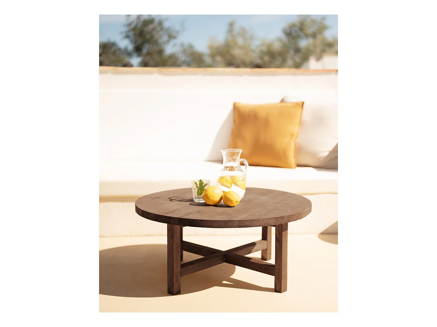 Mesa de centro redonda de madera de abeto Decowood en color nogal de Ø60cm - OLIVIA - DECOWOOD