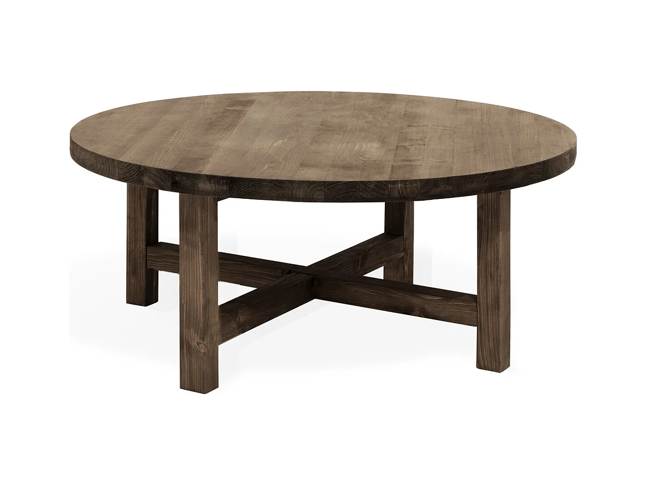 Mesa de centro redonda de madera de abeto Decowood en color nogal de Ø60cm - OLIVIA - DECOWOOD