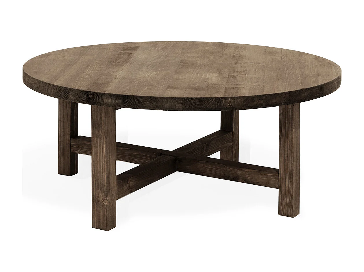 Mesa de centro redonda de madera de abeto Decowood en color nogal de Ø60cm - OLIVIA - DECOWOOD