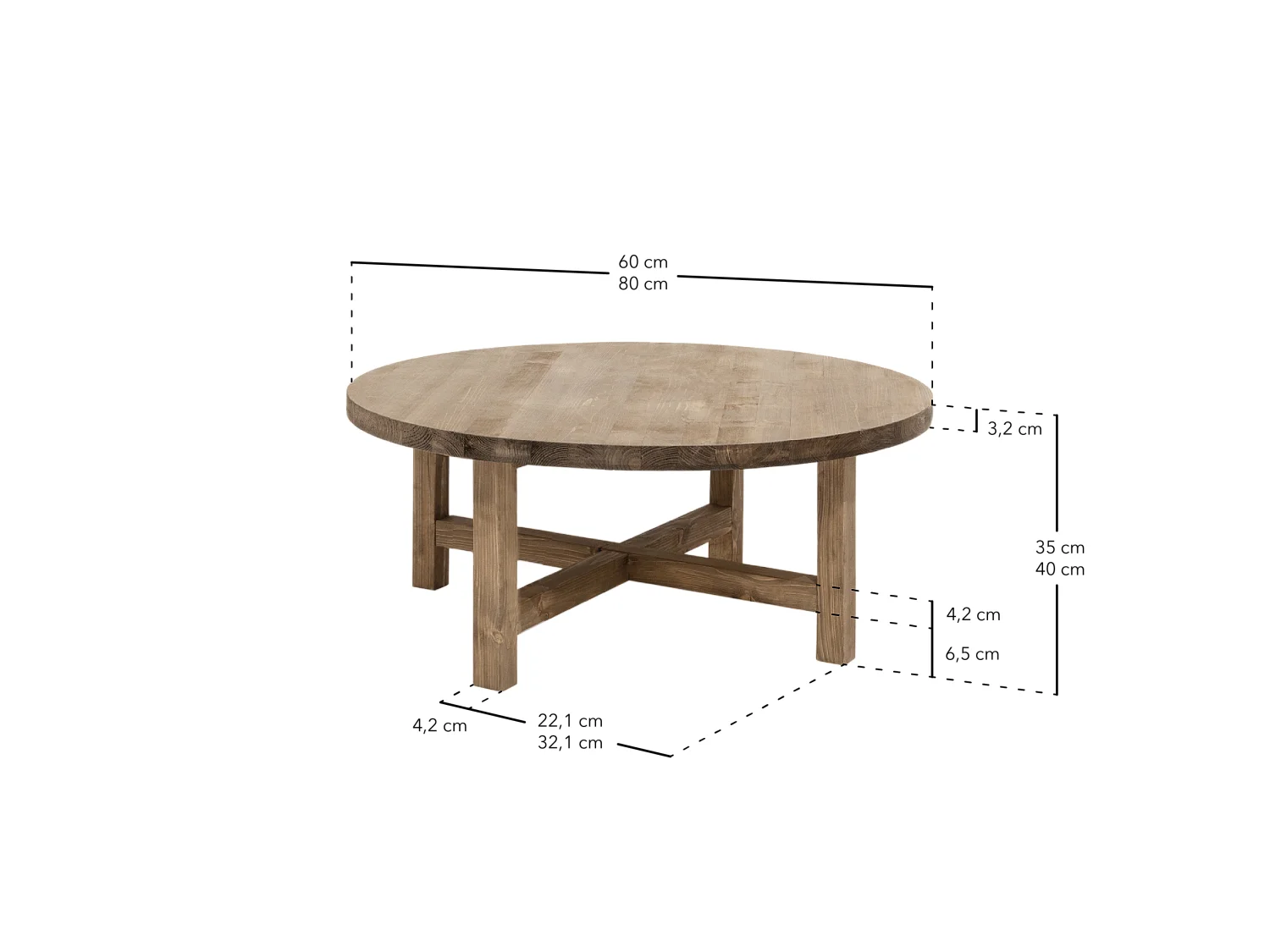 Mesa de centro redonda de madera de abeto Decowood en color nogal de Ø60cm - OLIVIA - DECOWOOD