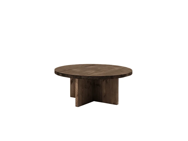Mesa de centro redonda de madera de abeto Decowood color nogal de Ø80cm - TOKYO - DECOWOOD