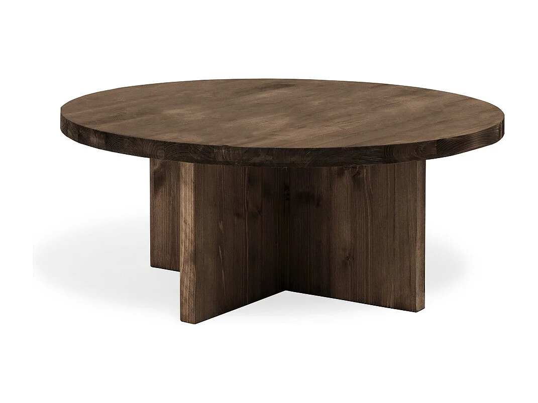 Tavolo basso rotondo in legno massello in tono noce Ø80x33,2cm - TOKYO - DECOWOOD