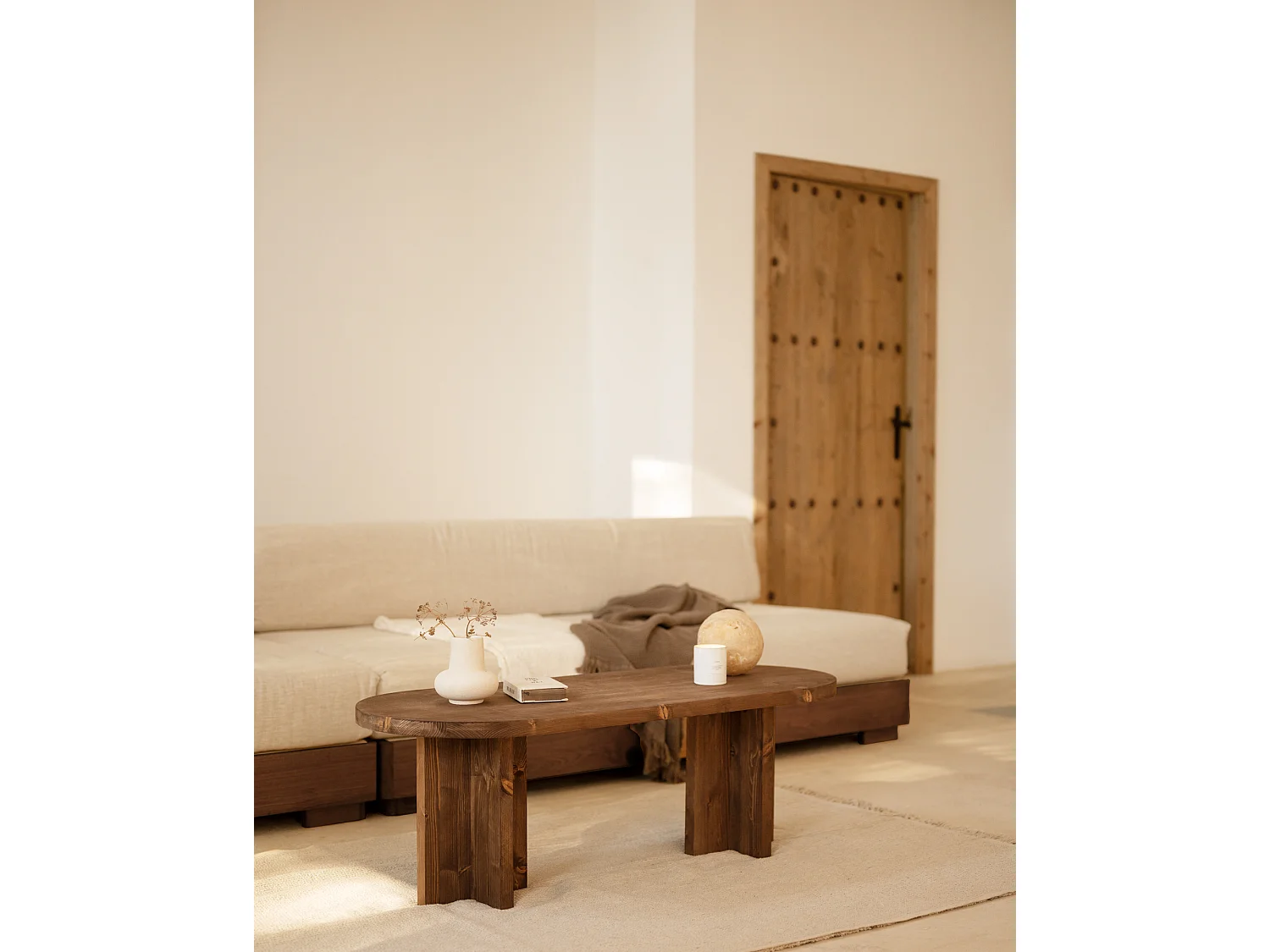 Mesa de centro ovalada de madera de abeto Decowood color roble oscuro de 120x40cm - TOKYO - DECOWOOD