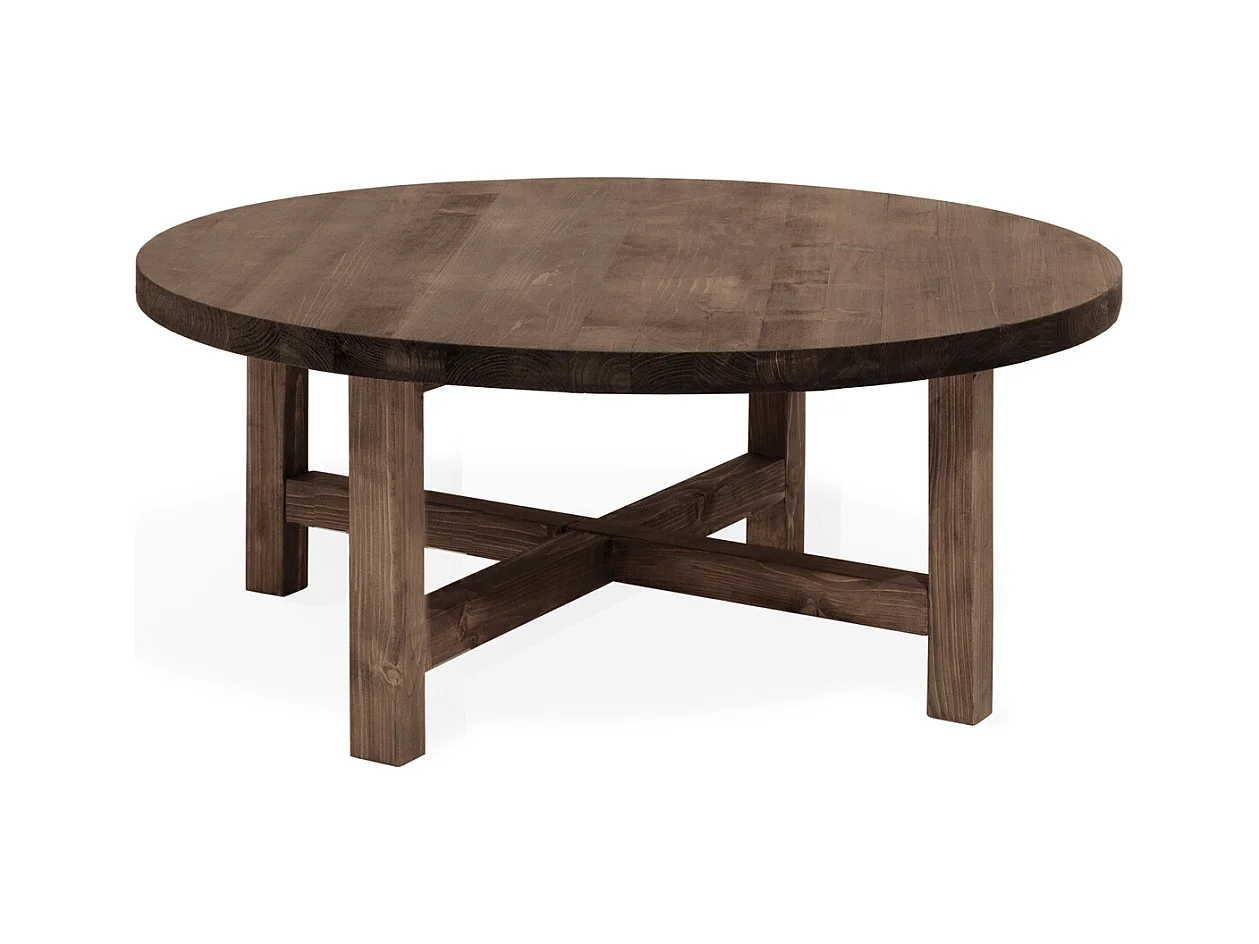 Tavolo basso rotondo in legno massello in tono noce Ø80x35cm - OLIVIA - DECOWOOD