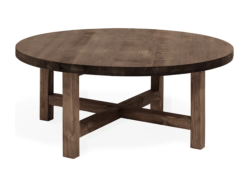 Mesa de centro redonda de madera de abeto Decowood en color nogal de Ø80cm - OLIVIA - DECOWOOD