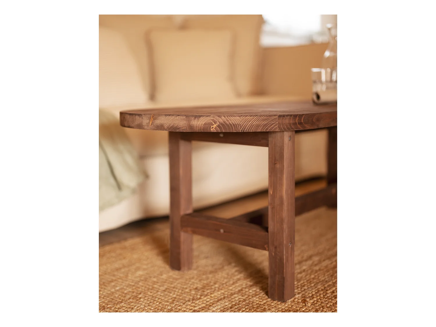 Mesa de centro ovalada de madera de abeto Decowood en color nogal de 120x40cm - OLIVIA - DECOWOOD