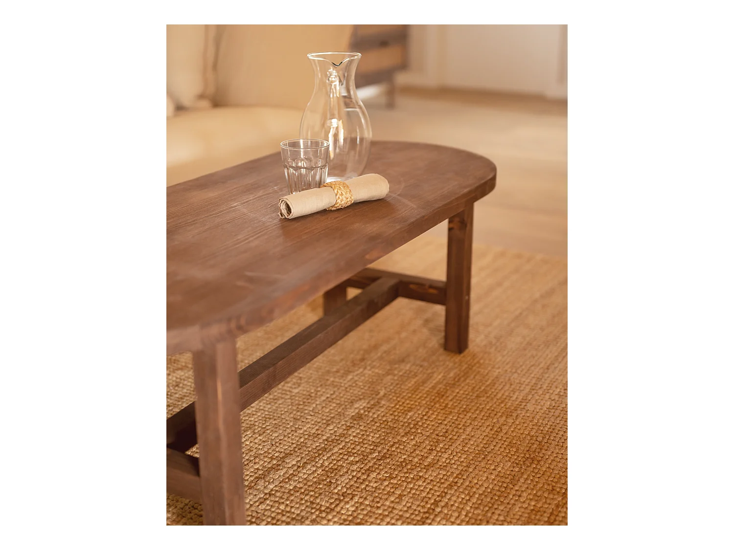 Mesa de centro ovalada de madera de abeto Decowood en color nogal de 120x40cm - OLIVIA - DECOWOOD