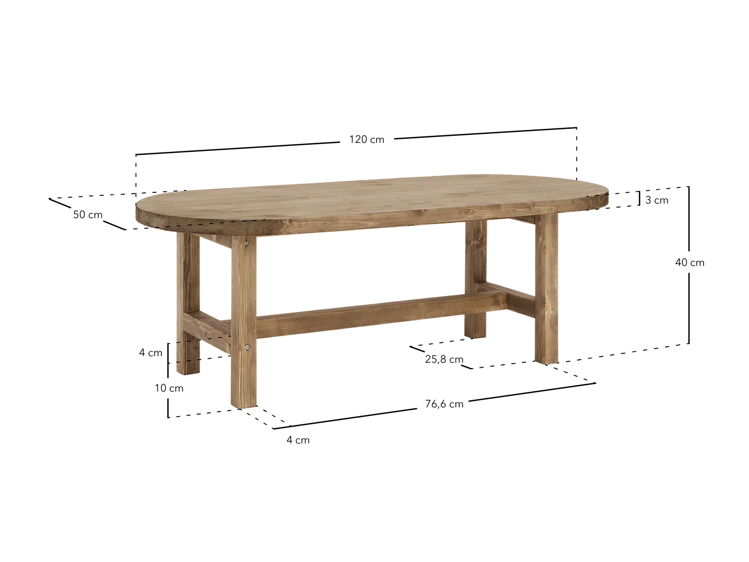 Tavolo basso ovale in legno massello in tono noce 120x40cm - OLIVIA - DECOWOOD