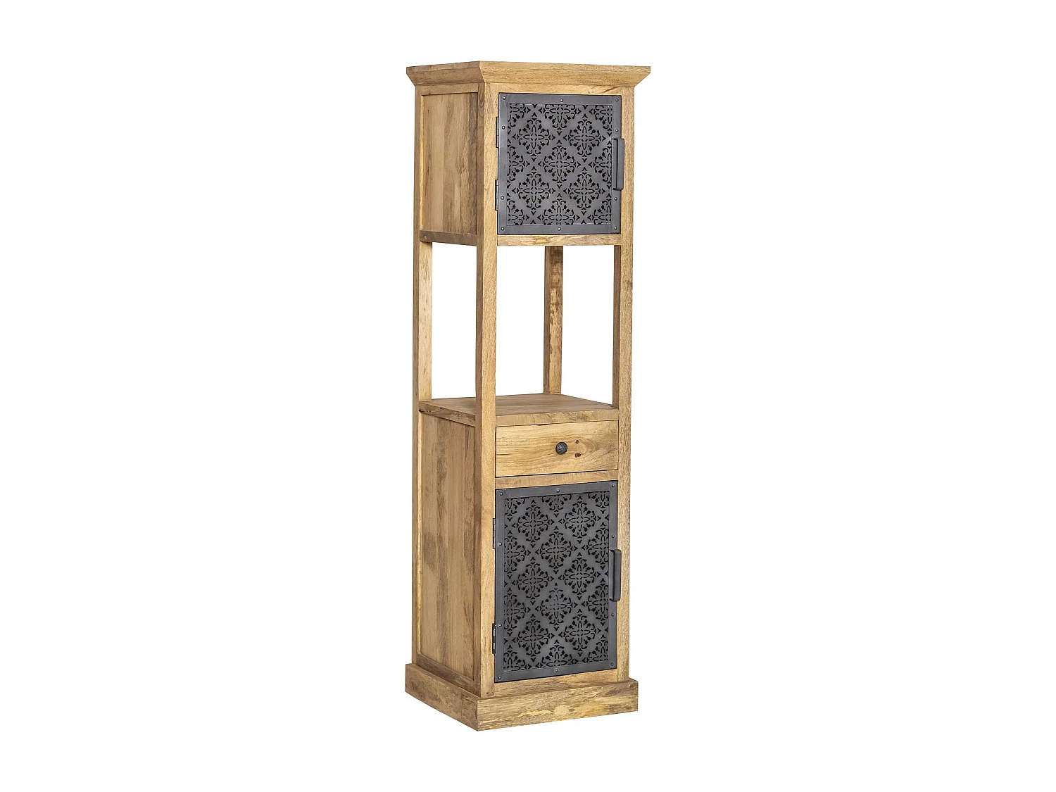 Columna de madera de mango Sahara con 2 puertas - Estilo industrial, materiales de calidad, espacio de almacenamiento oculto y nicho decorativo