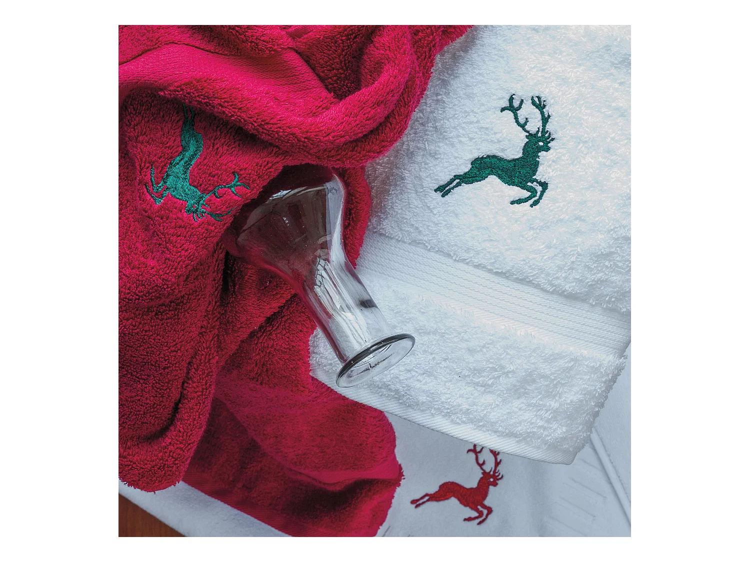 Serviette de toilette 50x100 cm HIRSH Bordeaux/Vert 600 g/m2