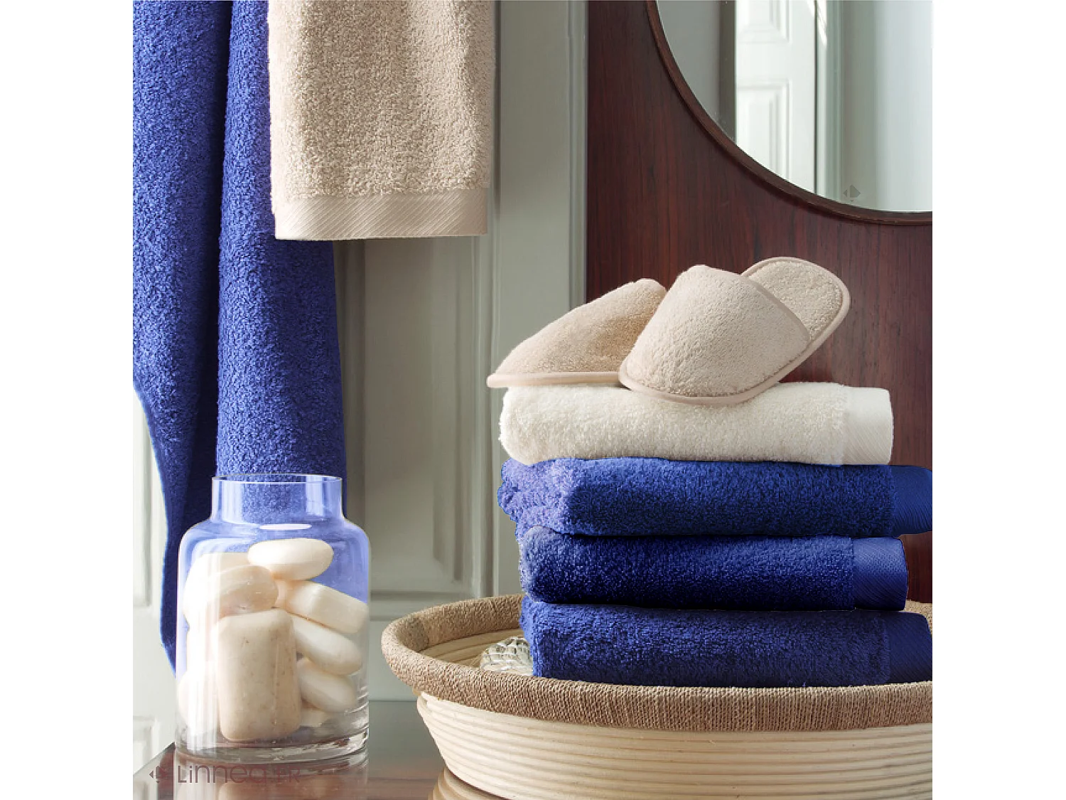 Serviette de toilette 50x100 cm coton peigné ALBA bleu moyen