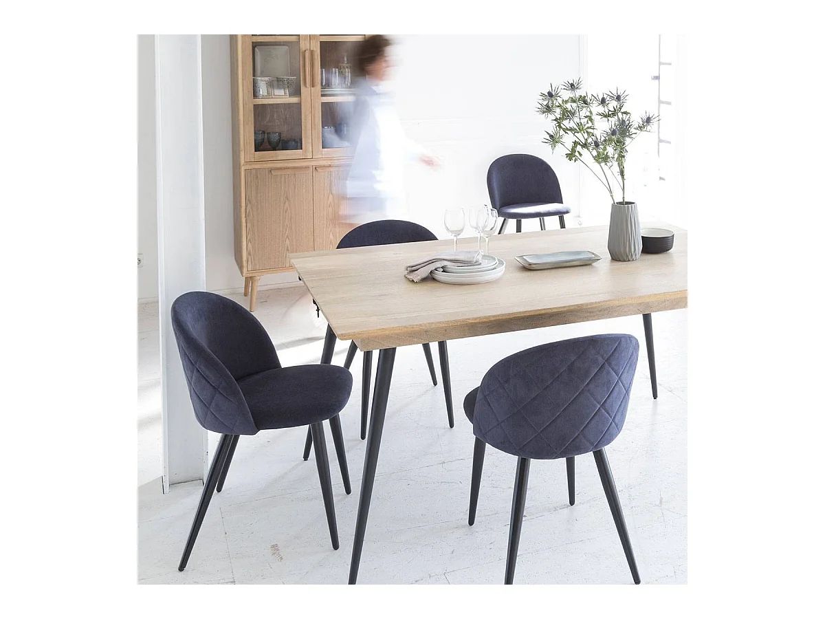 Chaise en tissu bleu marine et métal Jasmine (lot de 2)