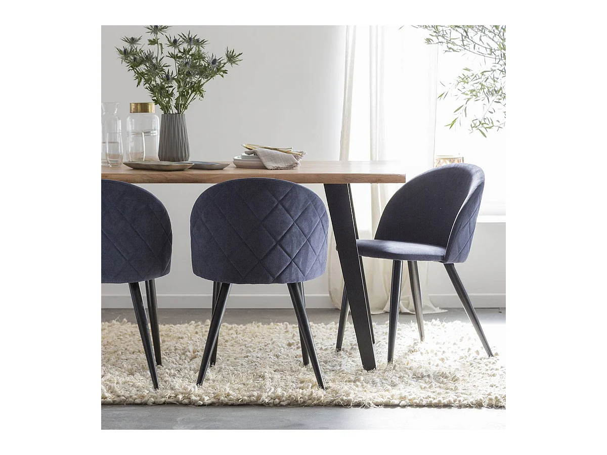 Chaise en tissu bleu marine et métal Jasmine (lot de 2)