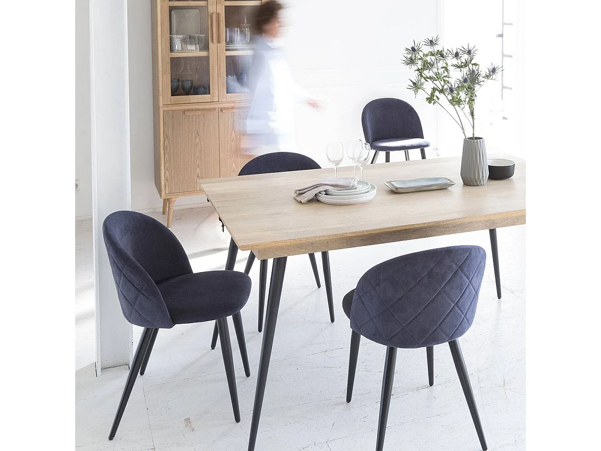 Chaise en tissu bleu marine et métal Jasmine (lot de 2)