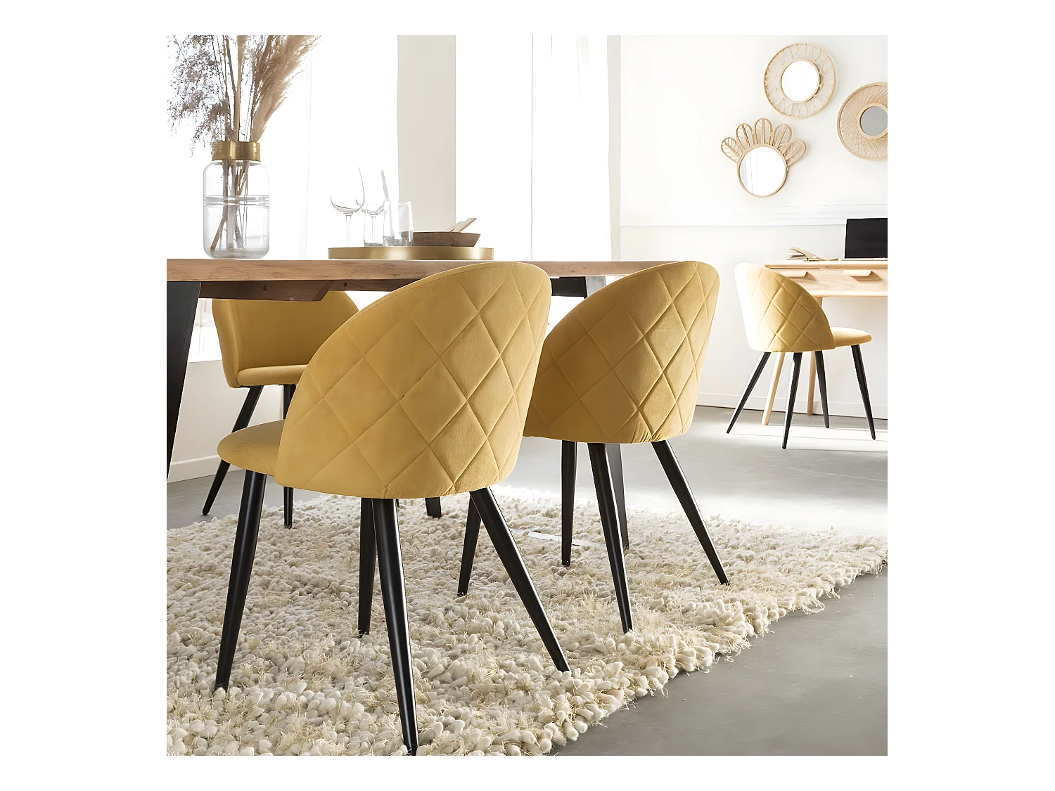 Chaise en tissu jaune moutarde et métal Jasmine (lot de 2)