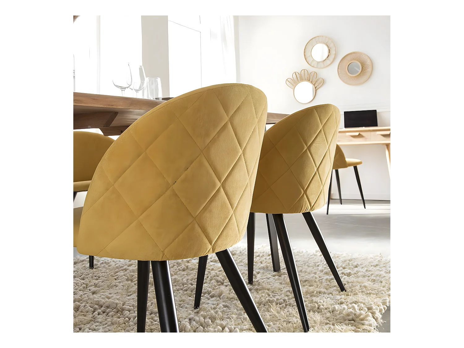 Chaise en tissu jaune moutarde et métal Jasmine (lot de 2)