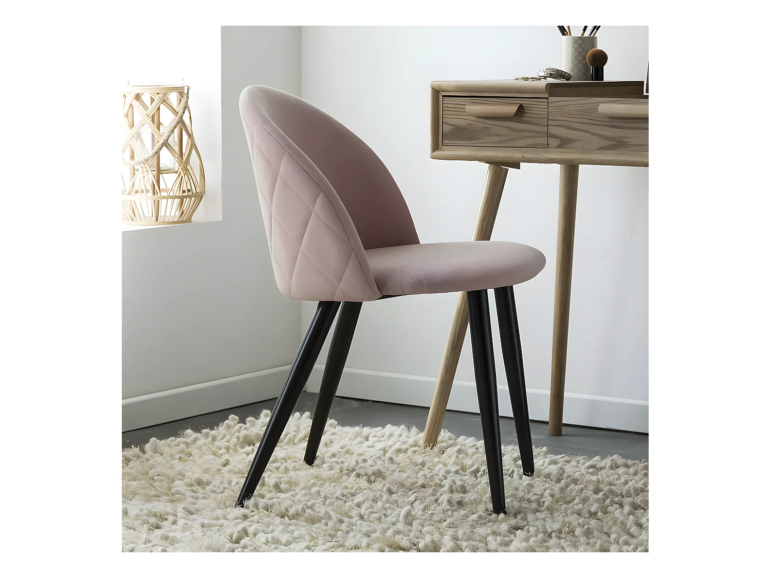 Chaise en tissu rose pâle et métal Jasmine (lot de 2)
