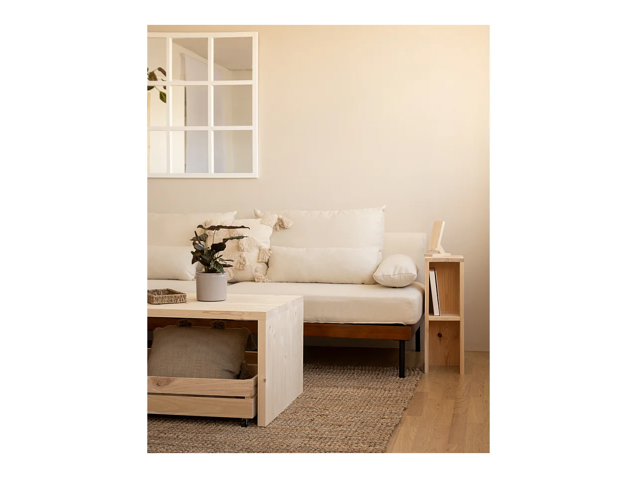 Comodino in legno massello in tono naturale 20x60cm - LINA - DECOWOOD