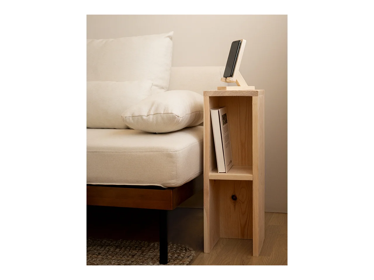 Comodino in legno massello in tono naturale 20x60cm - LINA - DECOWOOD