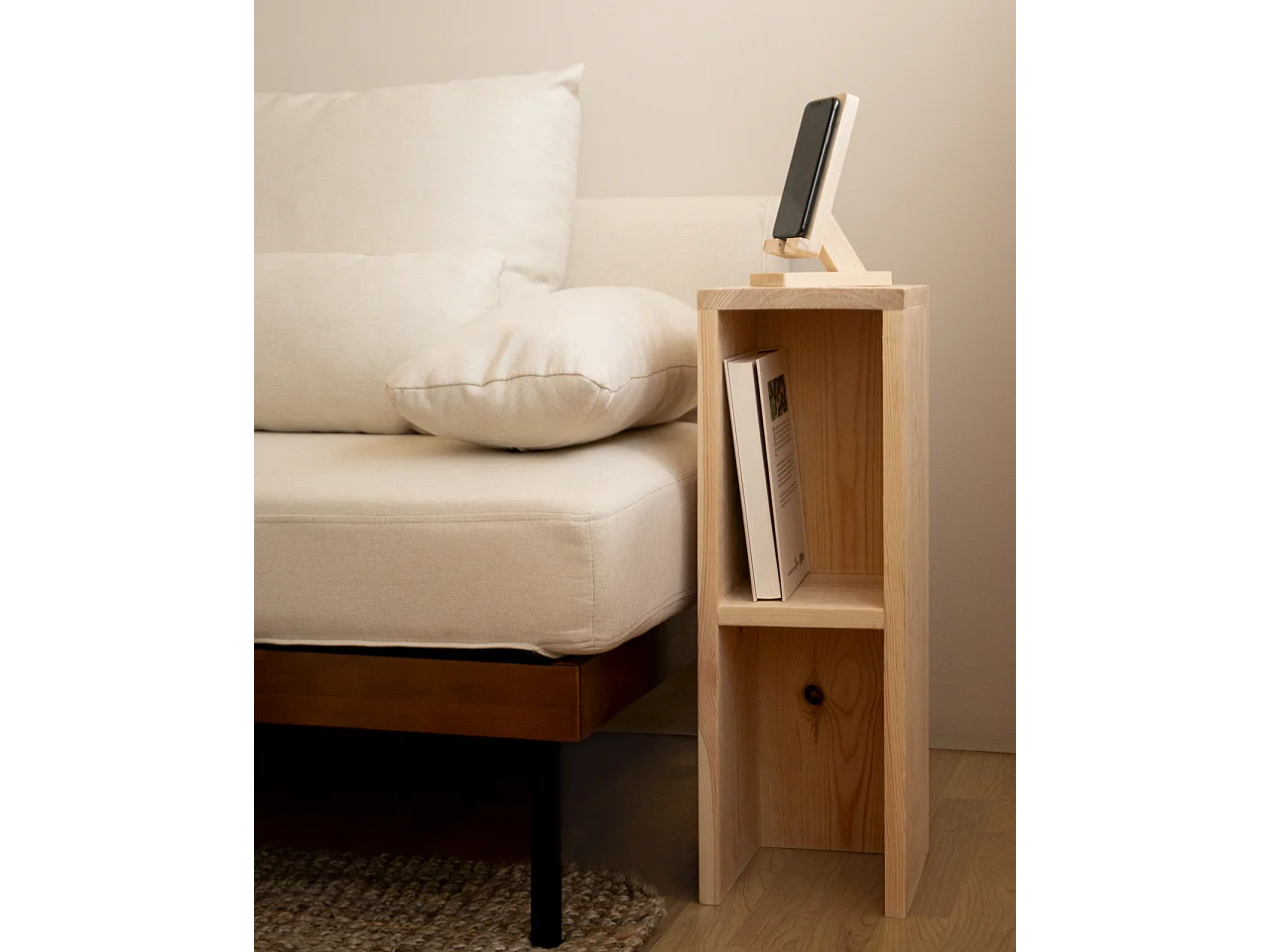 Comodino in legno massello in tono naturale 20x60cm - LINA - DECOWOOD