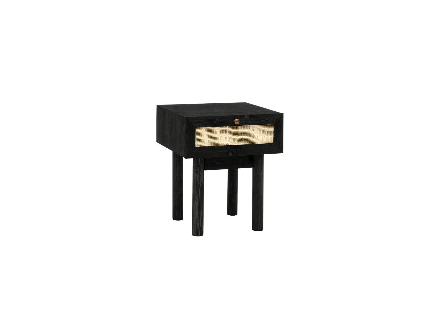 Mesita de noche de madera de abeto maciza y rafia Decowood con cajón en color negro de 40x45cm - FRIDA - DECOWOOD