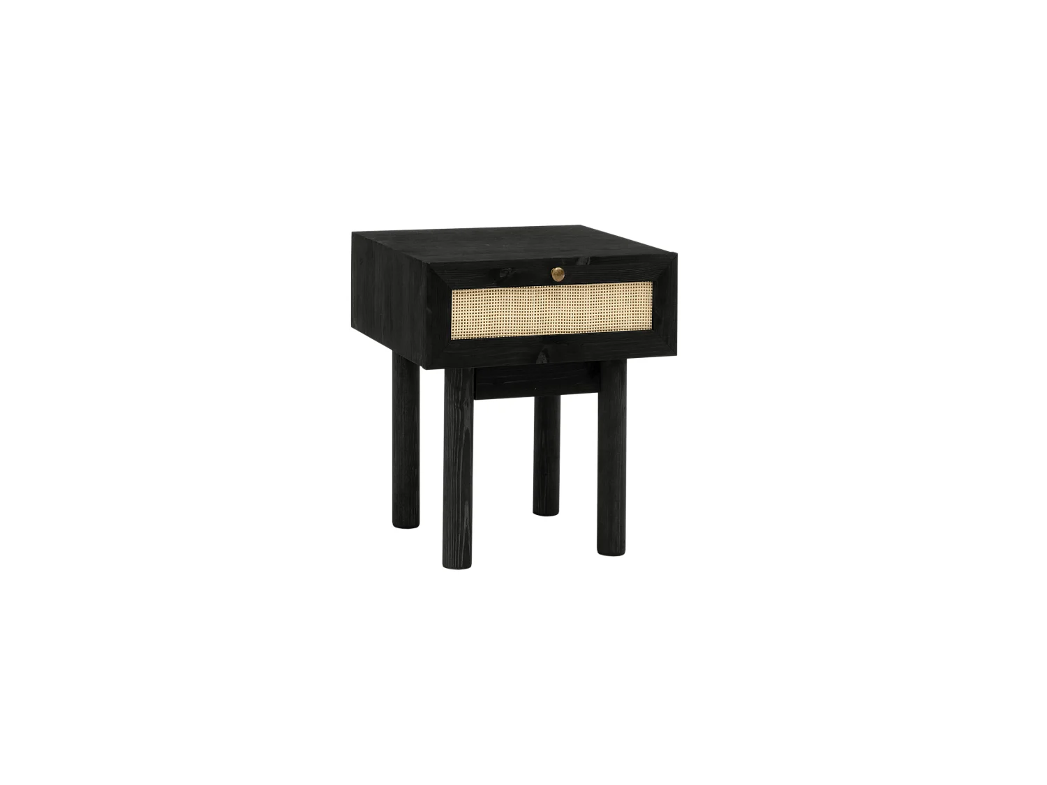 Mesita de noche de madera de abeto maciza y rafia Decowood con cajón en color negro de 40x45cm - FRIDA - DECOWOOD