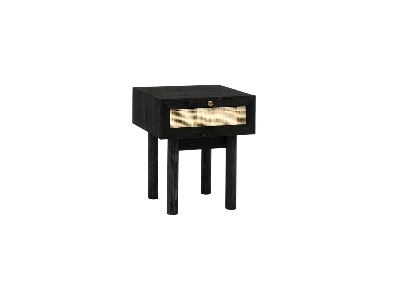 Comodino 1 cassetto in legno massello in tono nero 40x45cm - FRIDA - DECOWOOD