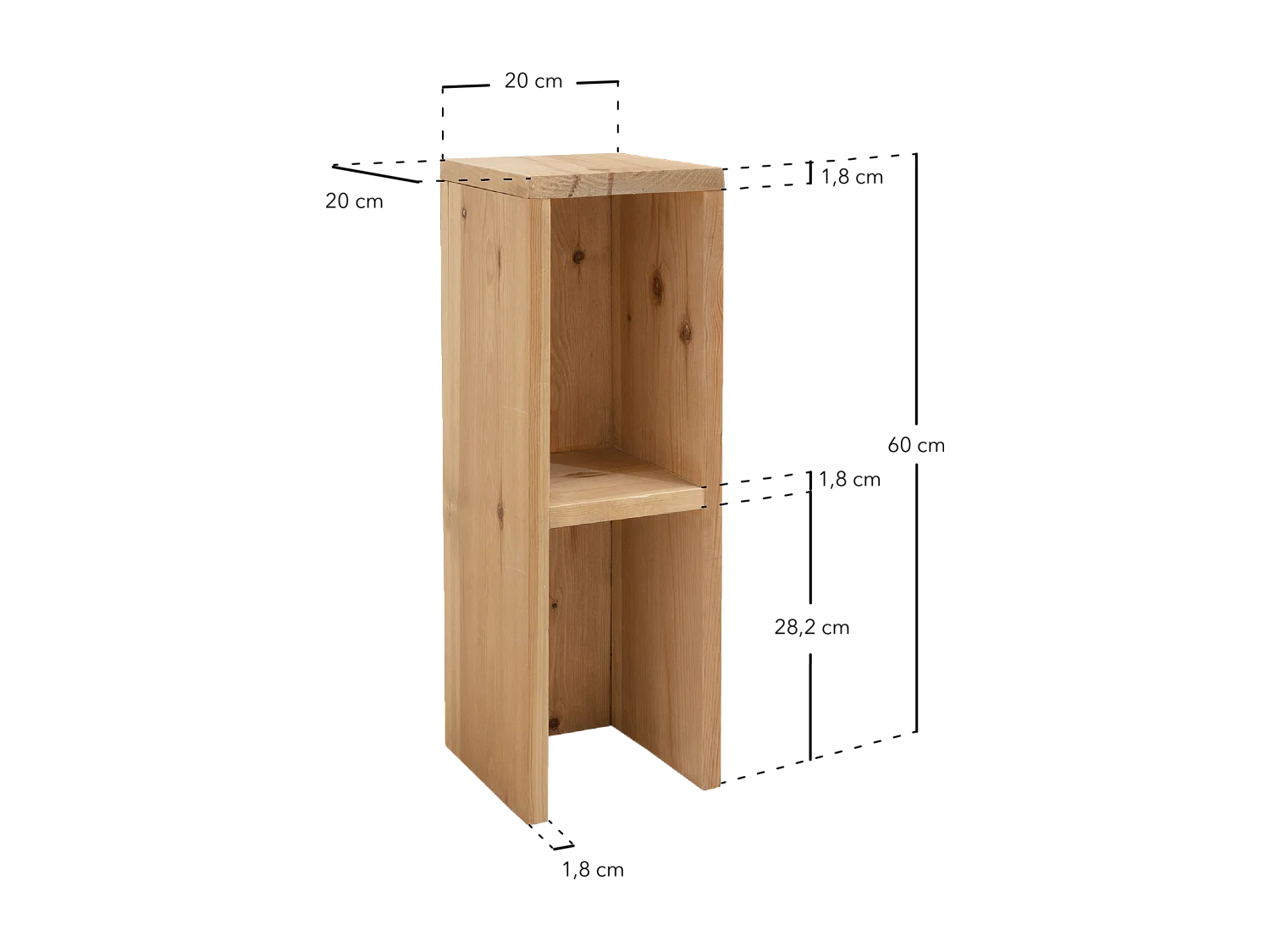 Comodino in legno massello in tono bianco 20x60cm - LINA - DECOWOOD