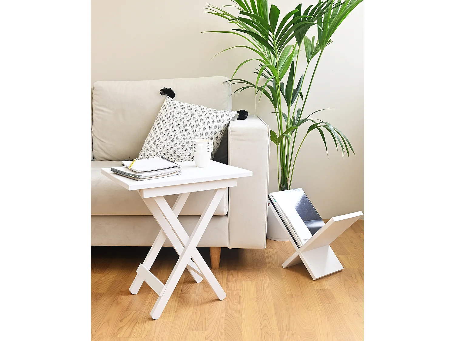 Mesita de madera maciza plegable en tono blanco de 48,5x53cm - MAIA - DECOWOOD