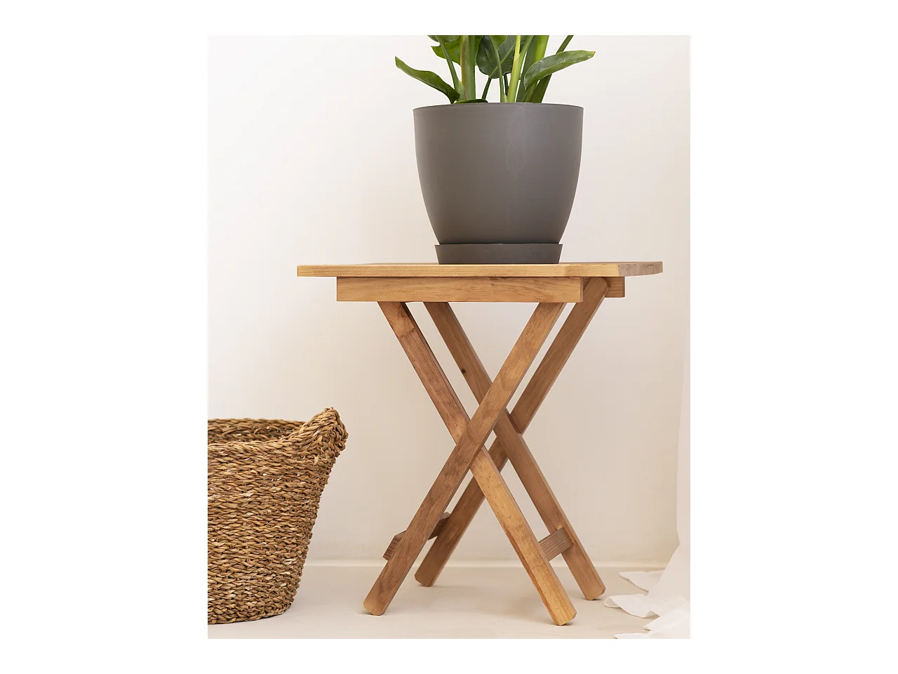 Mesita de madera maciza plegable en tono roble oscuro de 48,5x53cm - MAIA - DECOWOOD