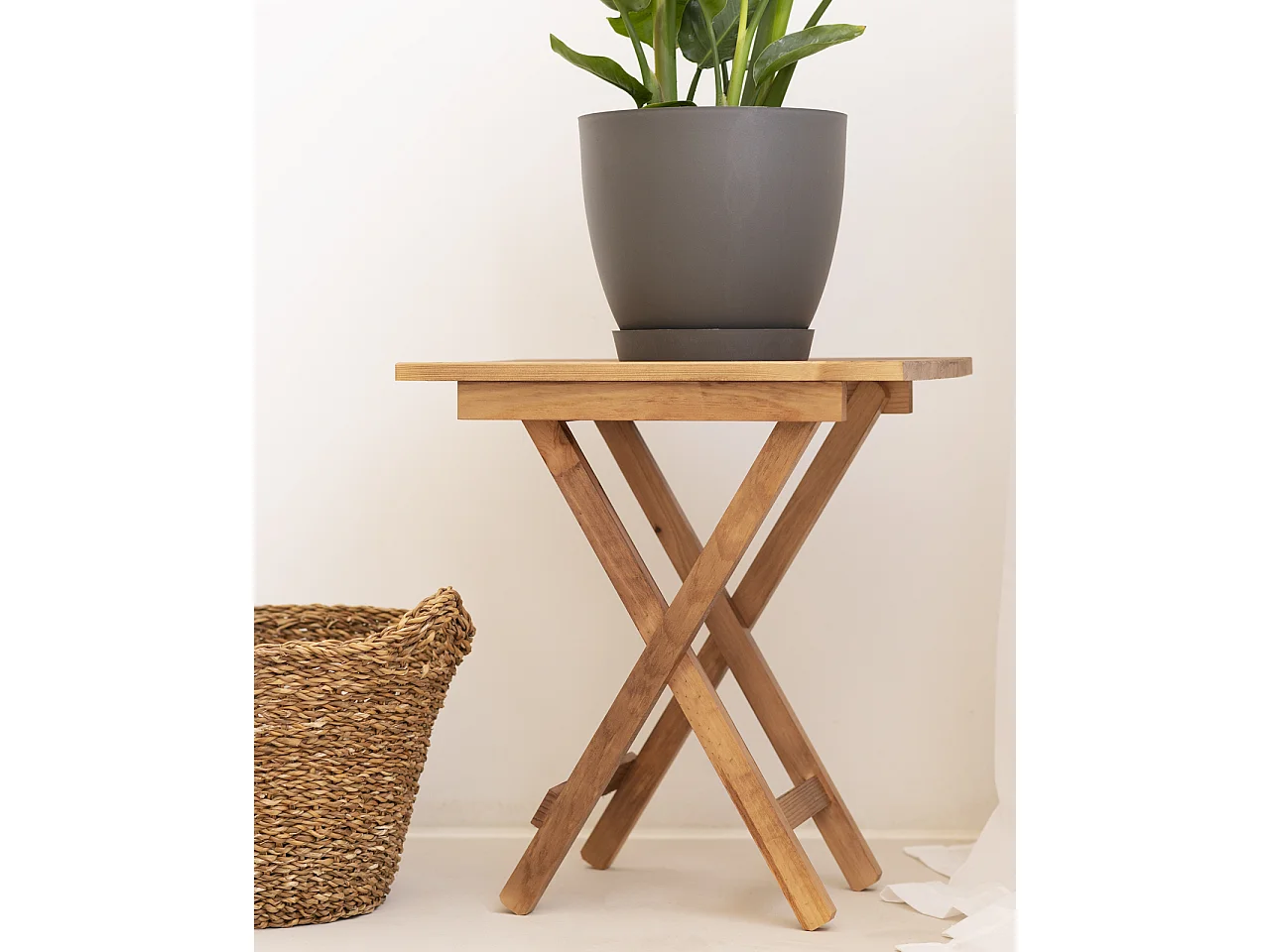 Table basse pliante en bois de pin vieilli 48,5x53cm