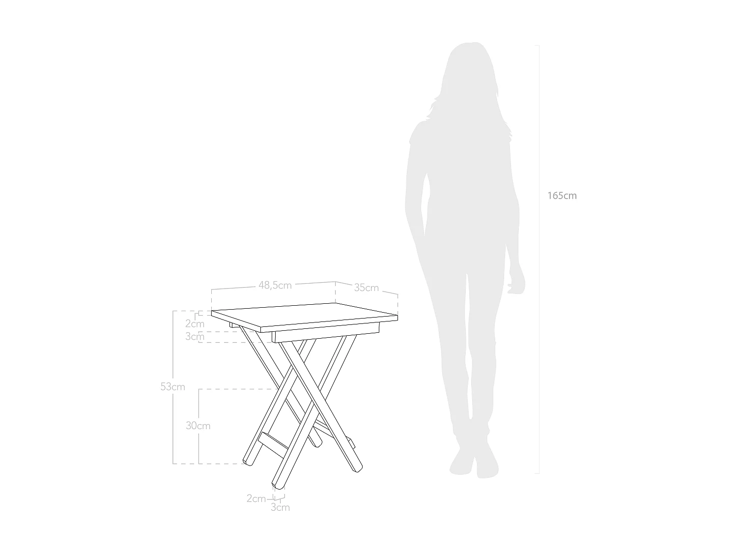 Table basse pliante en bois de pin vieilli 48,5x53cm