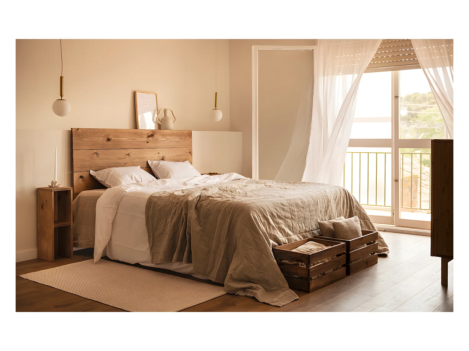 Table de chevet en bois de sapin vieilli 60x20cm - LINA - DECOWOOD