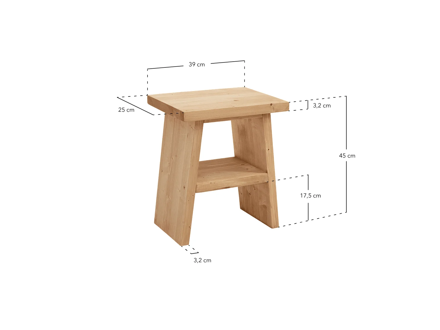 Mesita de noche o auxiliar madera maciza en tono natural de 45x39cm - FRIDA - DECOWOOD