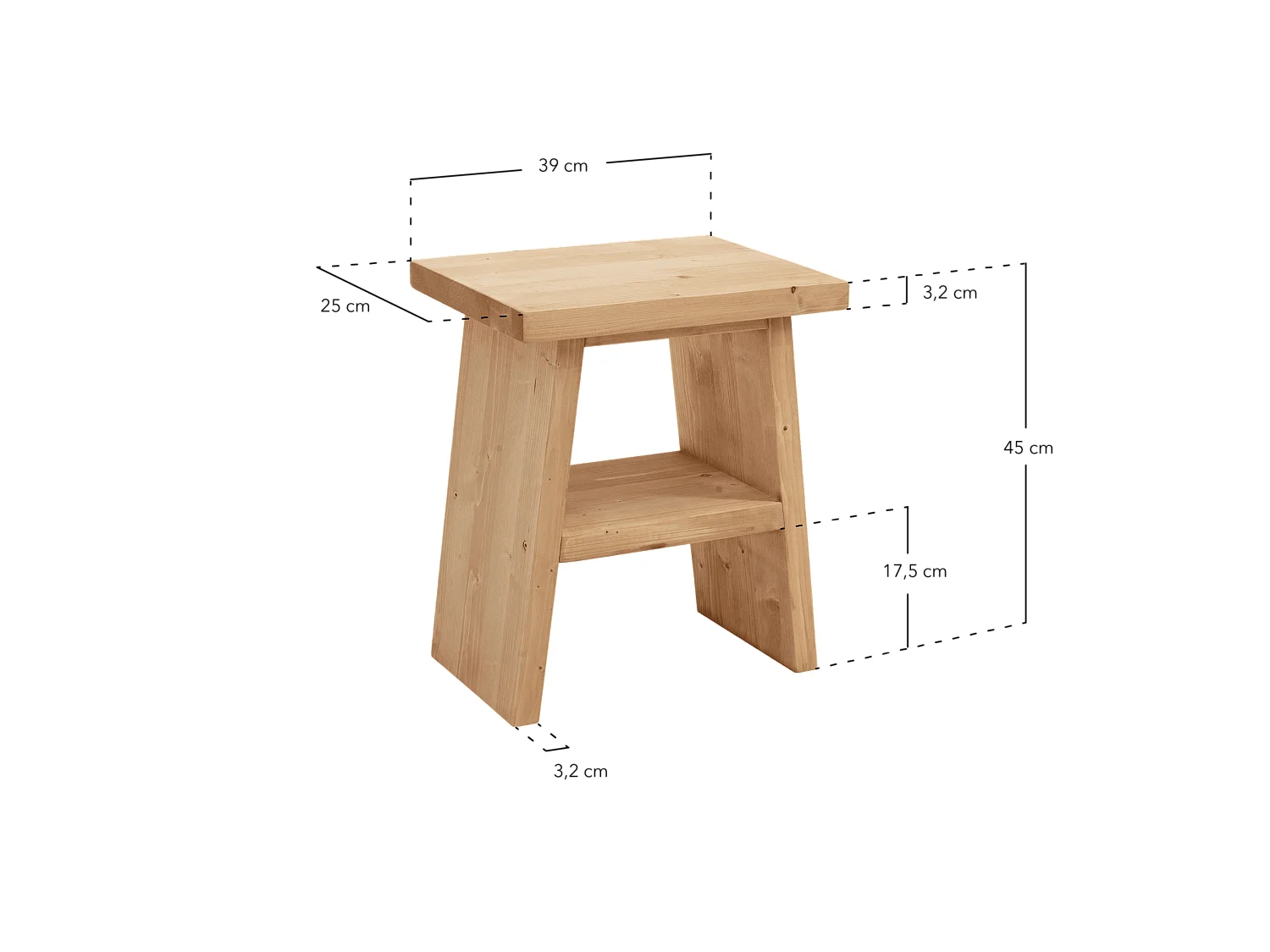 Comodino in legno massello in tono naturale 39x45cm - FRIDA - DECOWOOD