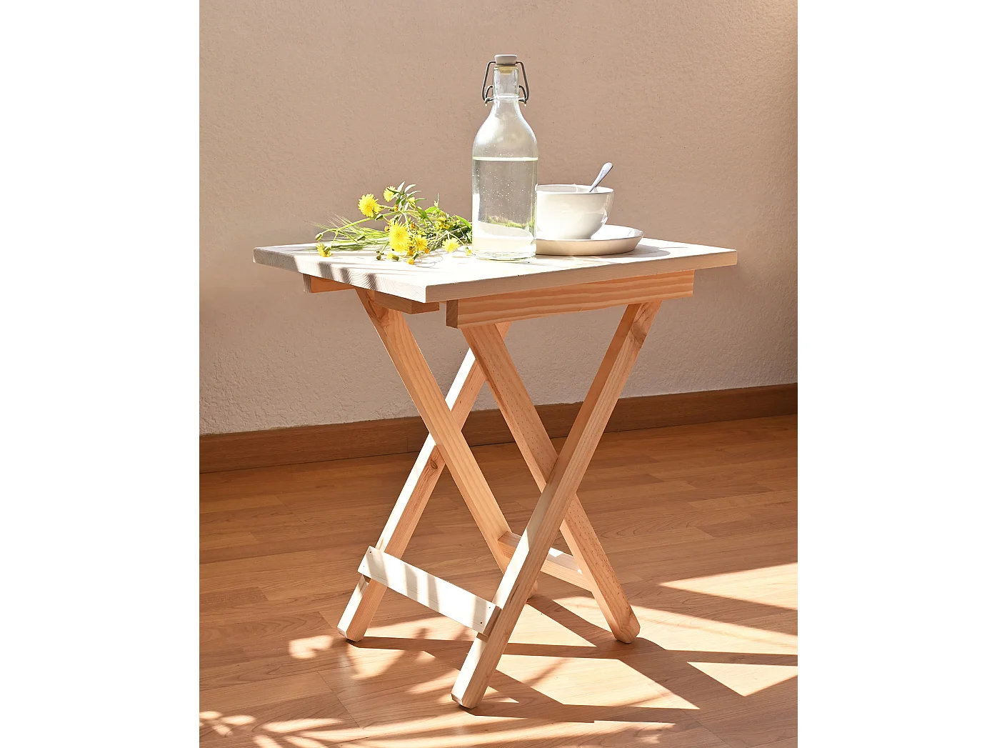 Table basse pliante en bois de pin naturel 48,5x53cm