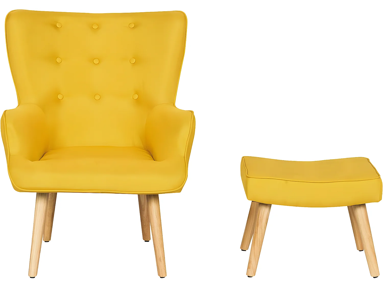 Poltrona escandinava de tecido "Odense" amarela com apoio para os pés