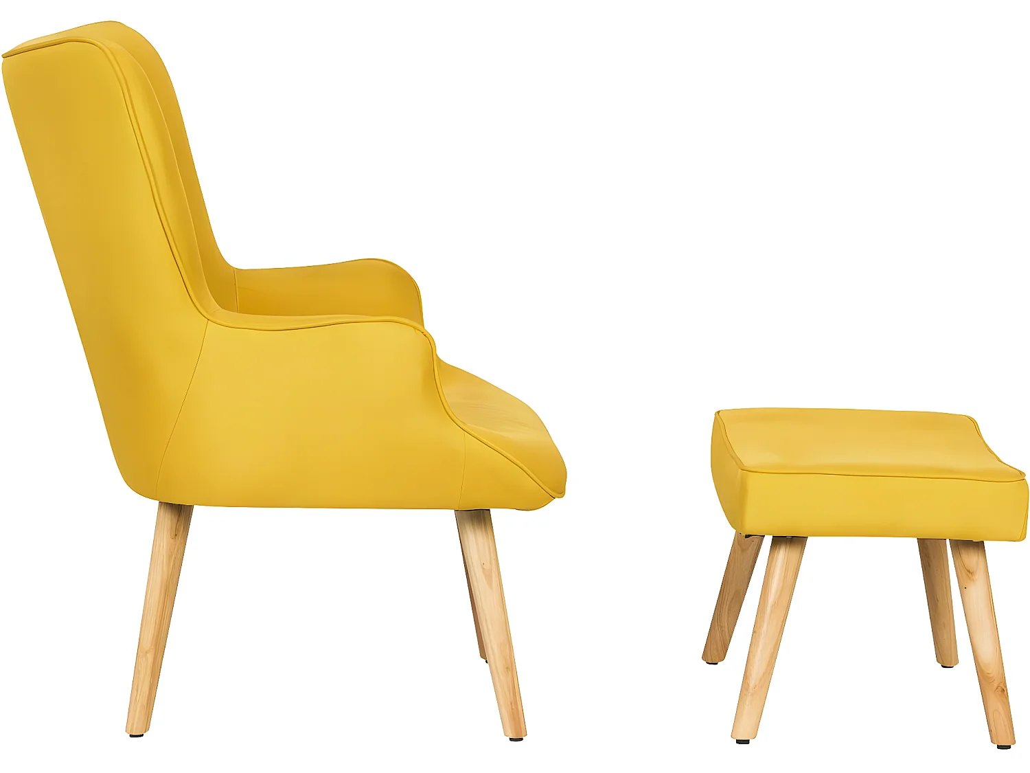 Poltrona escandinava de tecido "Odense" amarela com apoio para os pés