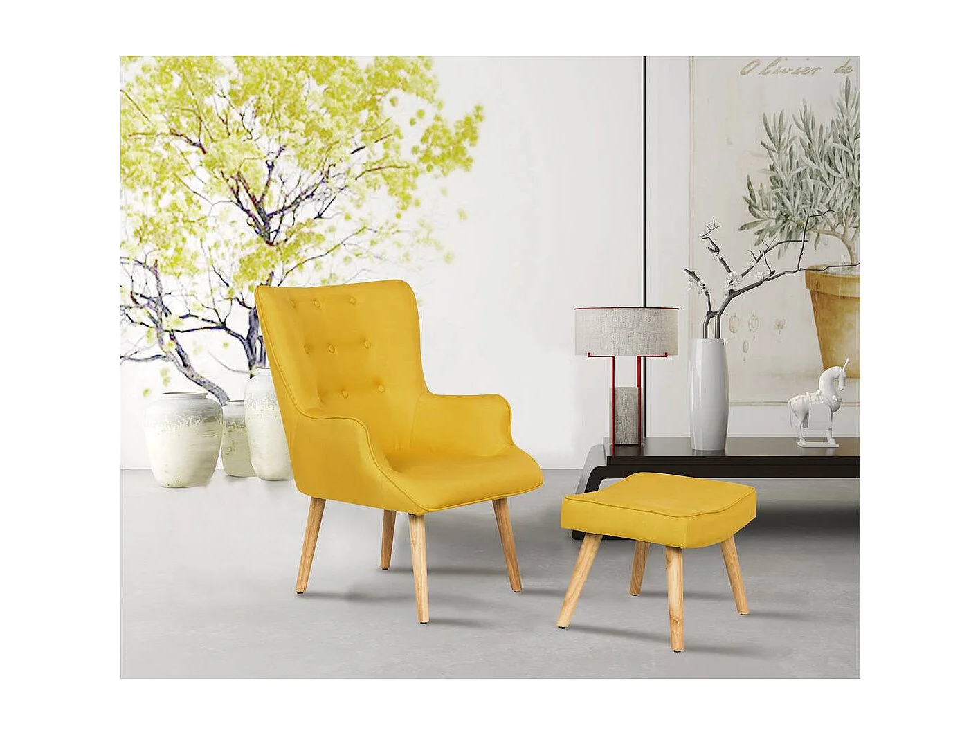 Fauteuil style scandinave en tissu "Odense" - 1 place - Jaune
