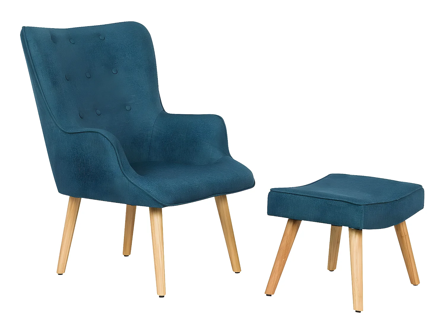 Poltrona escandinava em tecido "Odense" azul escuro com apoio para os pés para um conforto ótimo