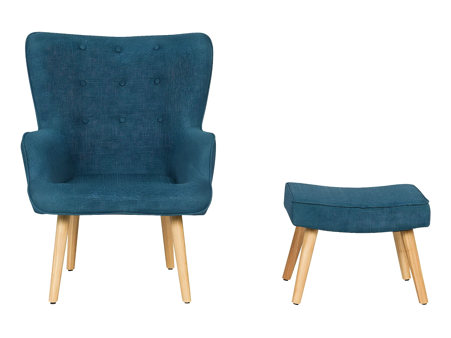 Poltrona escandinava em tecido "Odense" azul escuro com apoio para os pés para um conforto ótimo