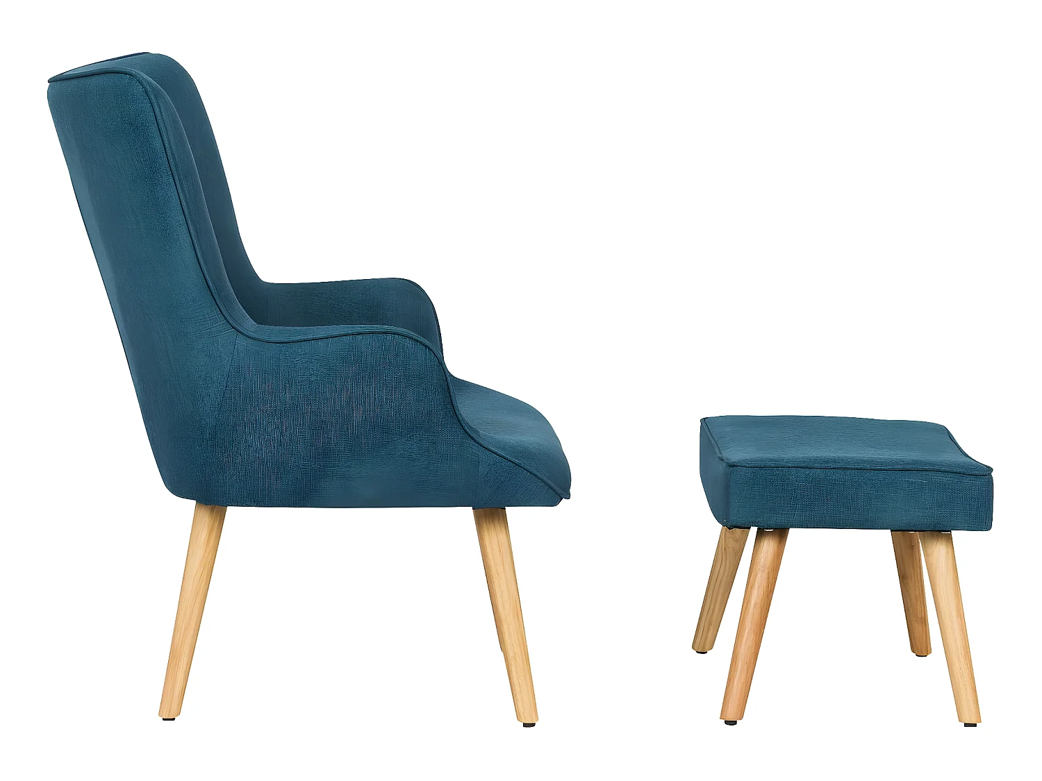 Poltrona escandinava em tecido "Odense" azul escuro com apoio para os pés para um conforto ótimo