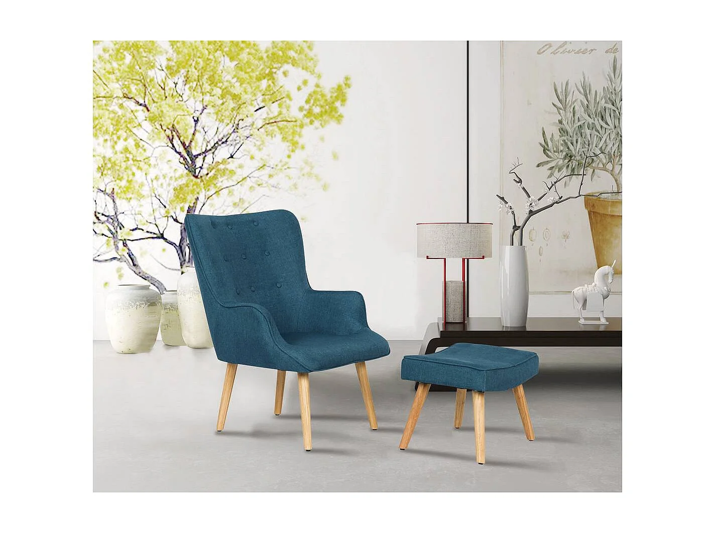 Stoel fauteuil stof Scandinavisch design "Odense" - 1 zits - Blauw Donkerblauw